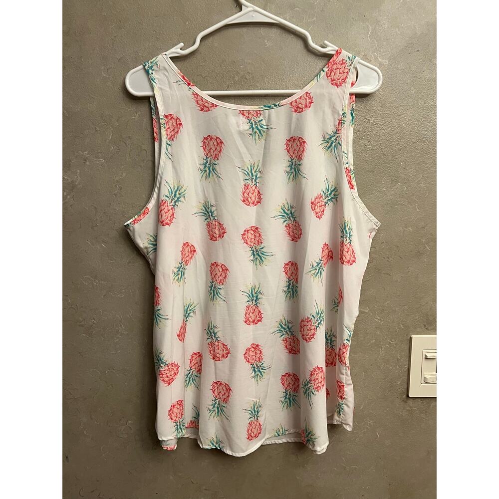 Time and Tru Pineapple Tank Top XL White Pink Summer Sleeveless Blouse - Picture 5 of 10